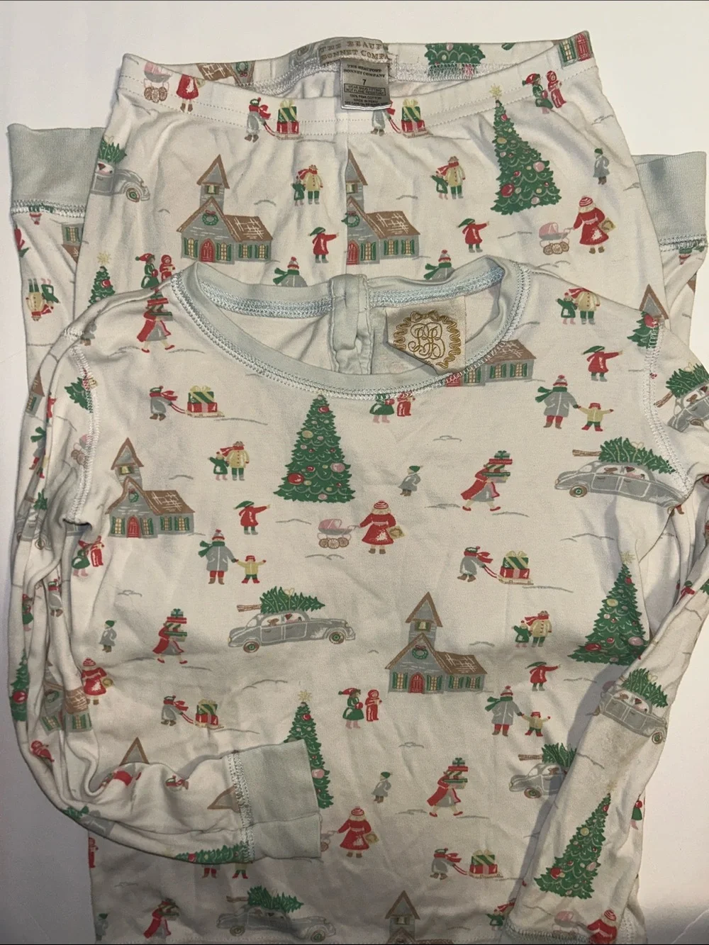 Kids Holiday Tree & Village Long Sleeve Pajama Set - White